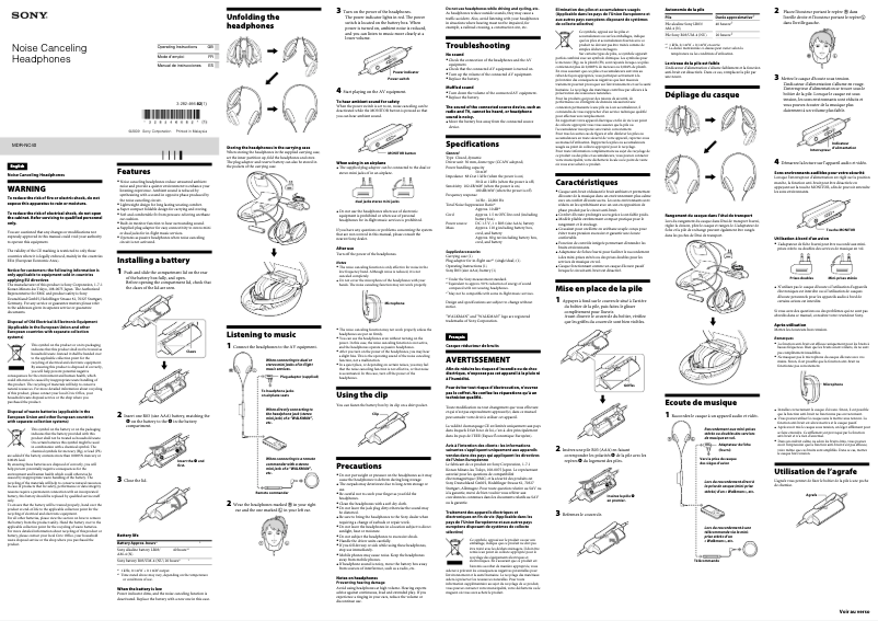 Page n°1 - Manuel utilisateur Sony MDR-NC40