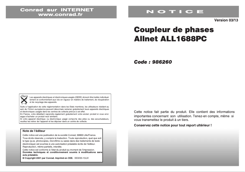 Page 1 de la notice Manuel utilisateur Allnet ALL1688PC
