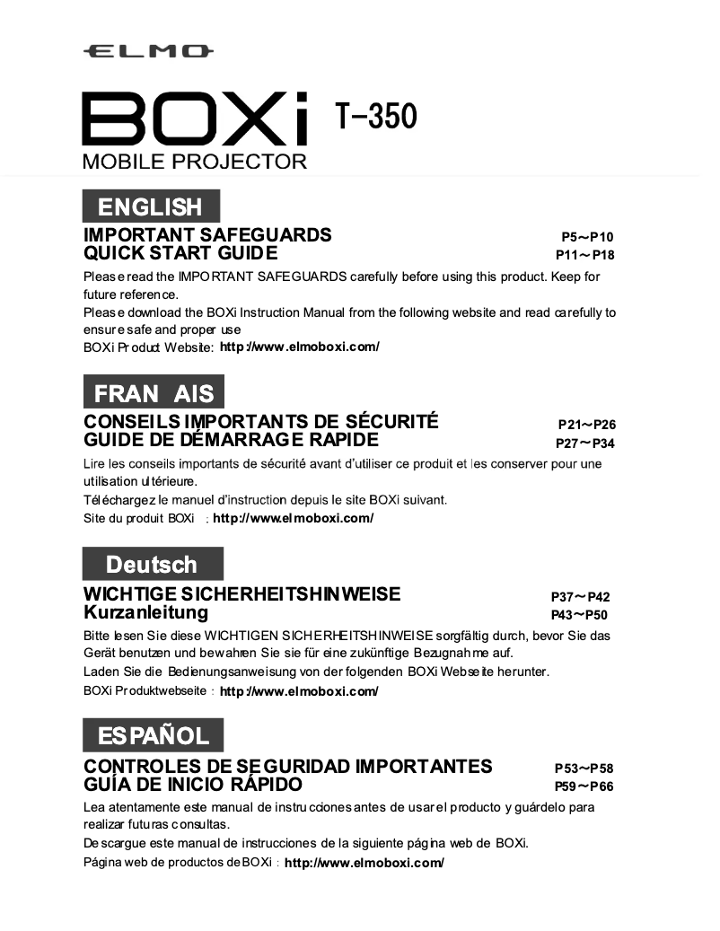 Page 1 de la notice Guide de démarrage rapide Elmo BOXi T-350