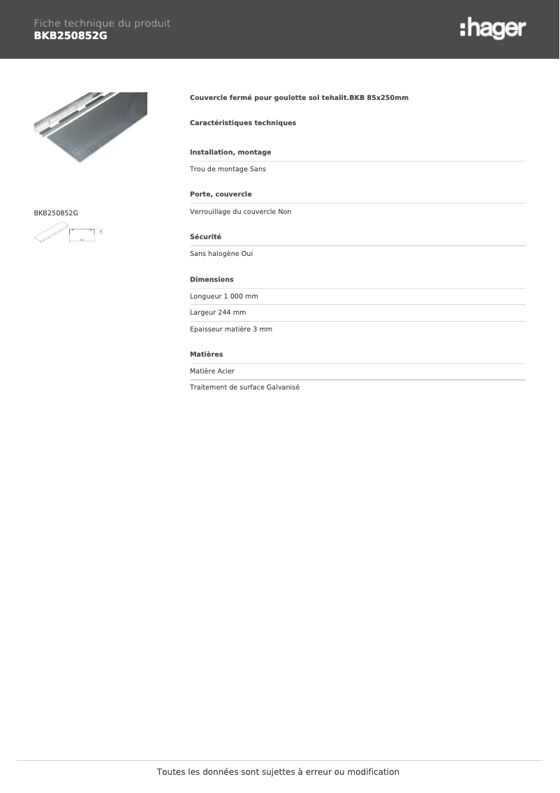 Image de la première page du manuel de l'appareil BKB250852G