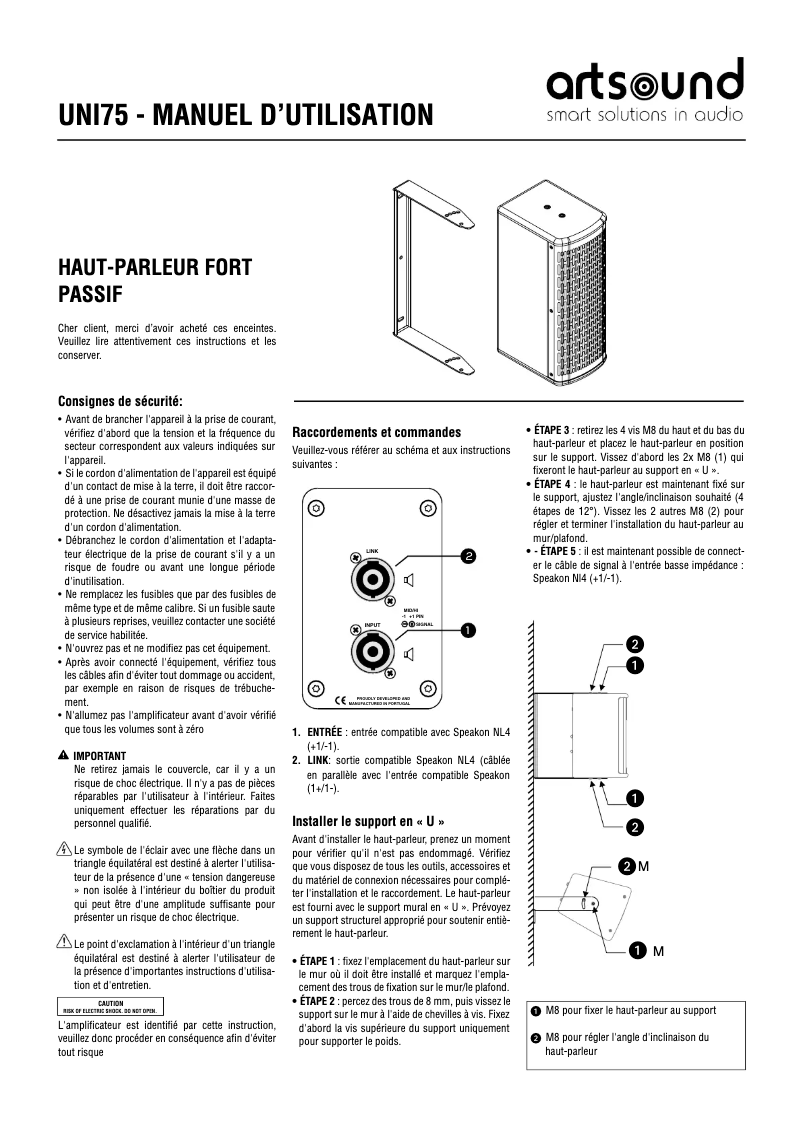 Page 1 de la notice Manuel utilisateur Artsound UNI75