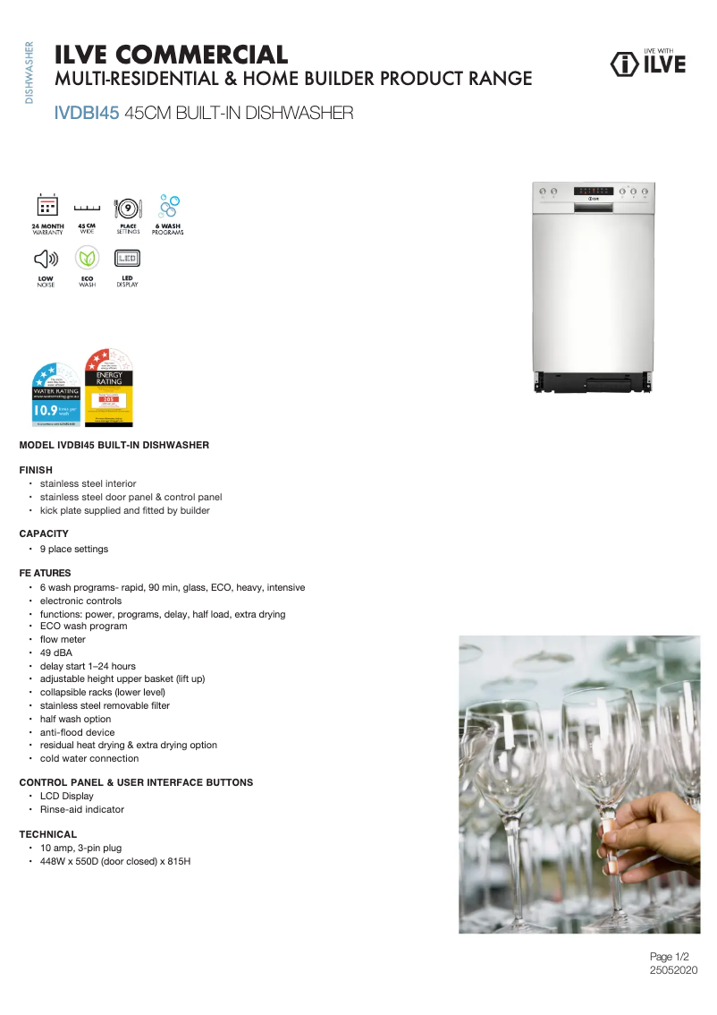 Page 1 de la notice Fiche technique Ilve IVDBI45