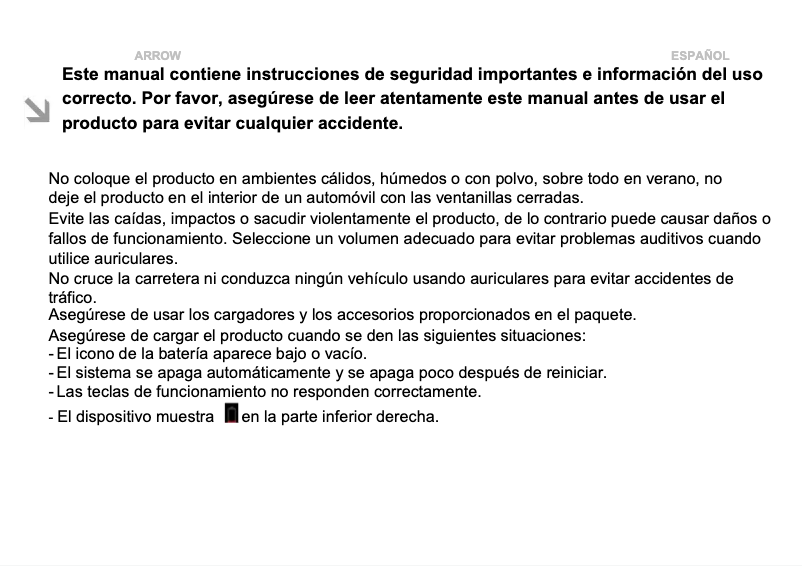 Image de la première page du manuel de l'appareil Arrow