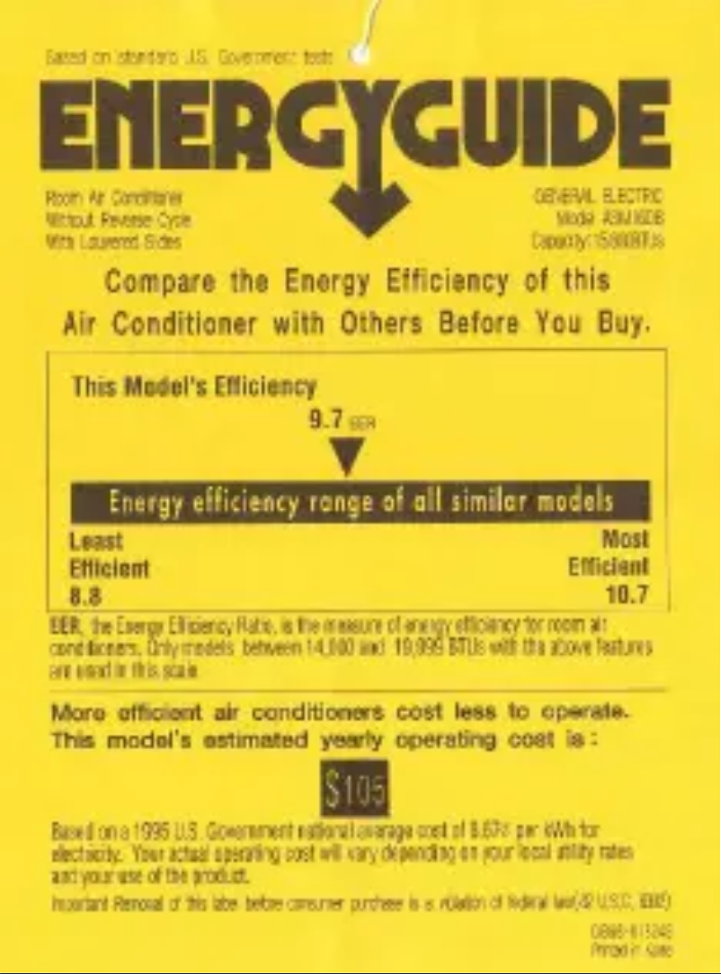 Page 1 de la notice Label énergétique GE Profile ASM16DB