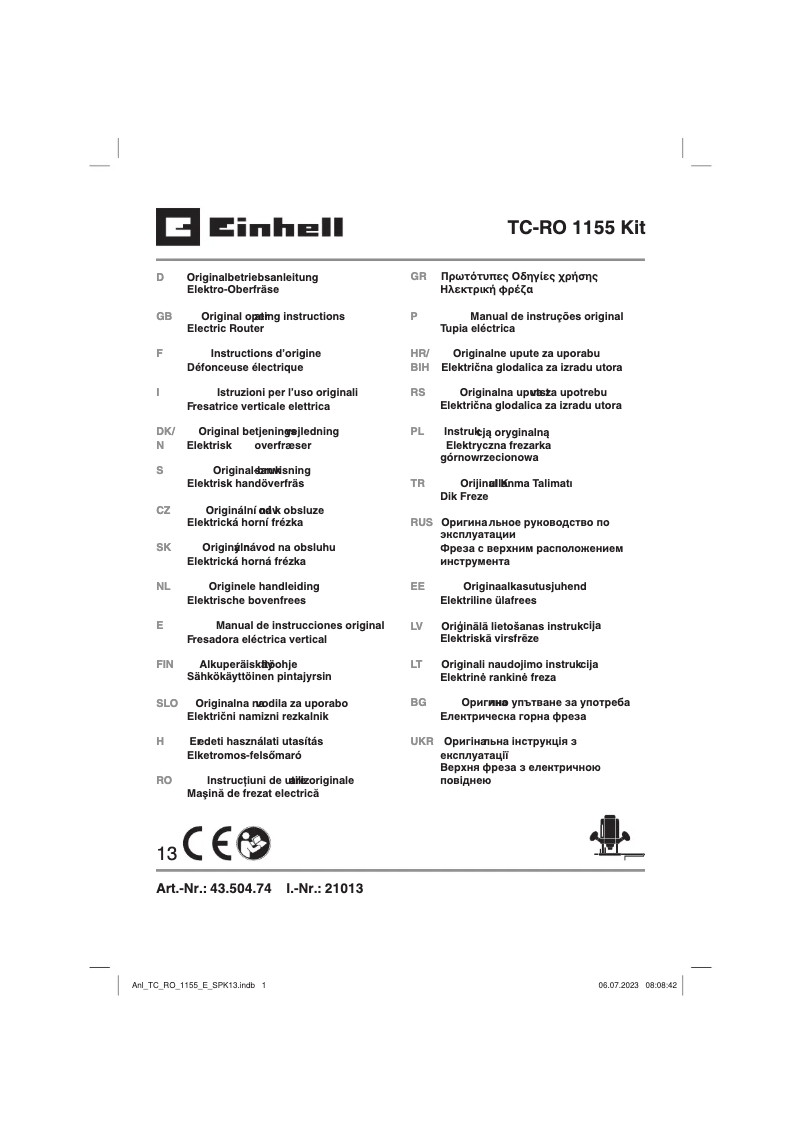 Page n°1 - Manuel utilisateur Einhell TC-RO 1155 Kit