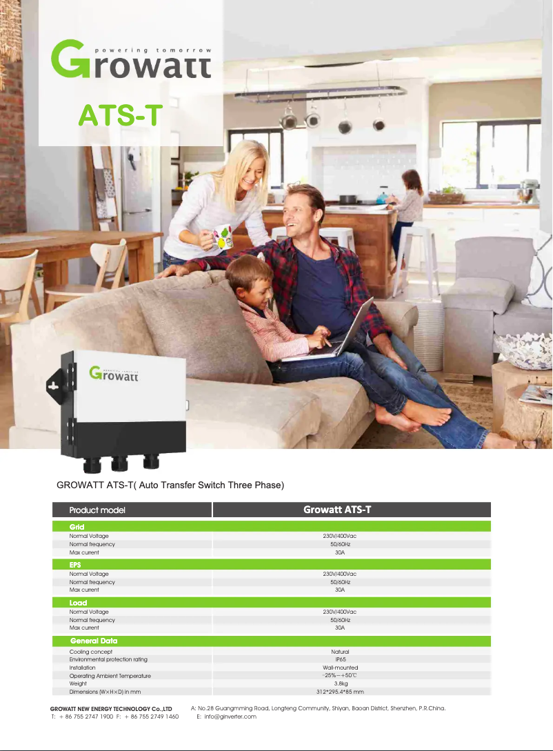 Page 1 de la notice Fiche technique Growatt ATS-S