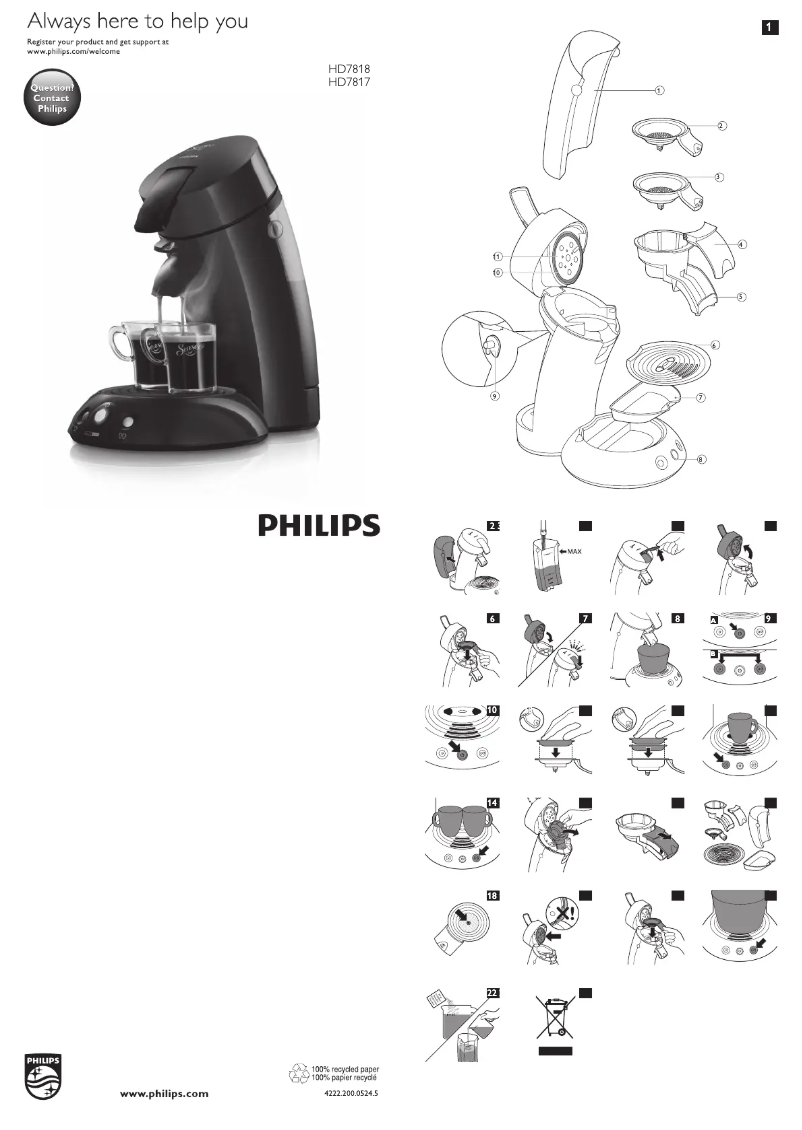 Page 1 de la notice Manuel utilisateur Philips Senseo Original & Milk HD7819