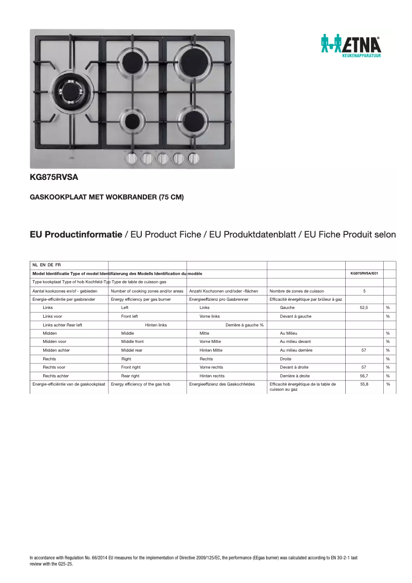 Page 1 de la notice Fiche technique Etna KG875RVSA
