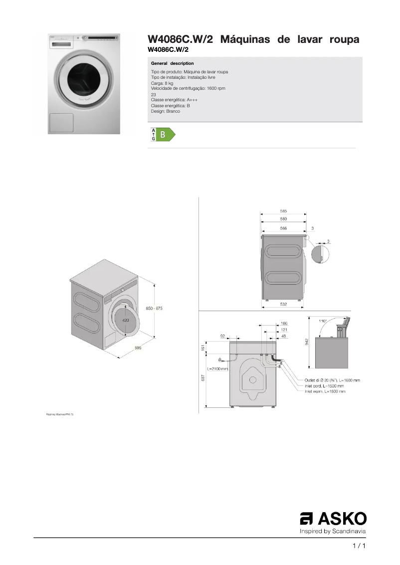 Image de la première page du manuel de l'appareil W4086C.W/2