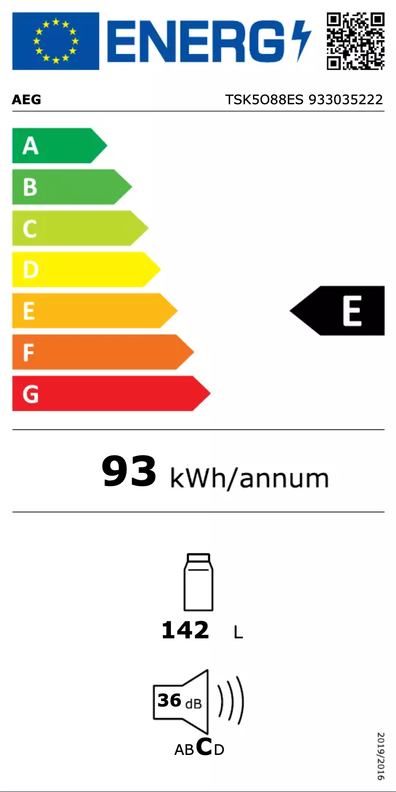 Page n°1 - Label énergétique AEG TSK5O88ES