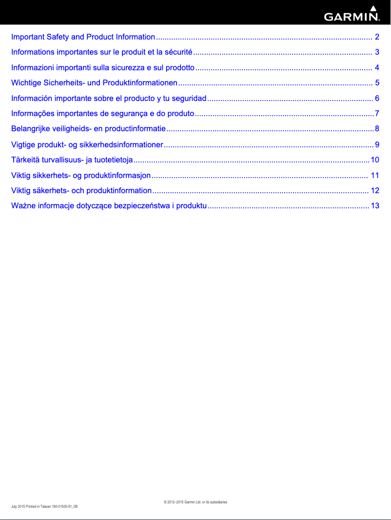 Página 1 del manual Instrucciones de seguridad Garmin Fleet 590