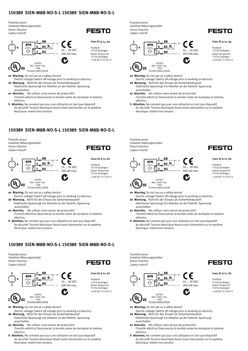 Page 1 de la notice Manuel utilisateur Festo SIEN-M8B-NO-S-L