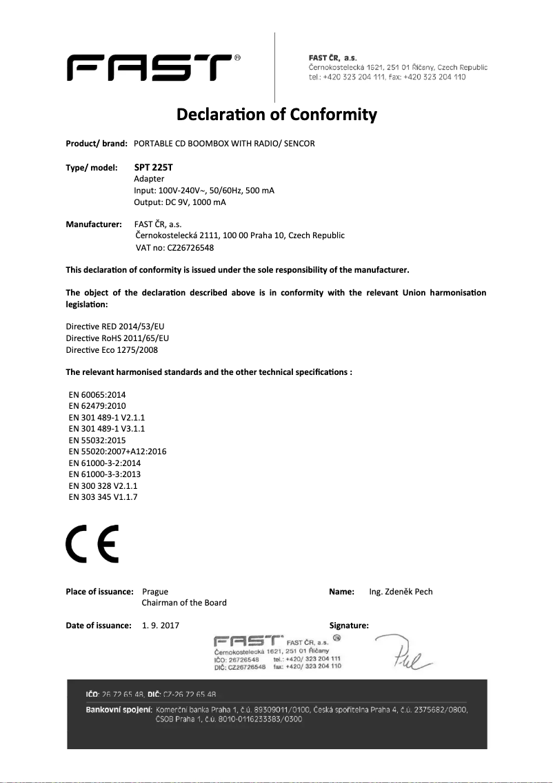 Page n°1 - Manuel utilisateur Sencor SPT 225 T