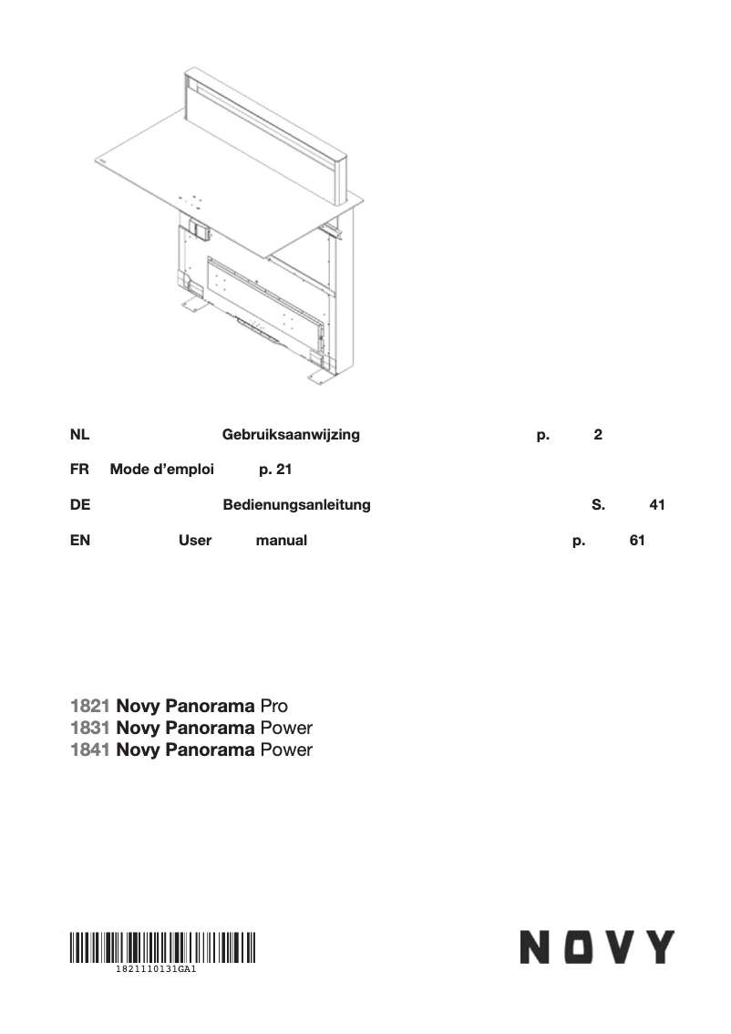 Page 1 de la notice Manuel utilisateur Novy Panorama Pro 1821