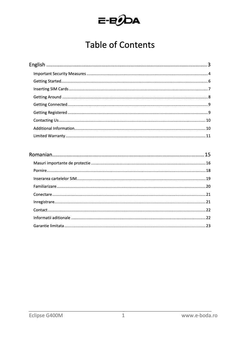 Image de la première page du manuel de l'appareil Eclipse G400M
