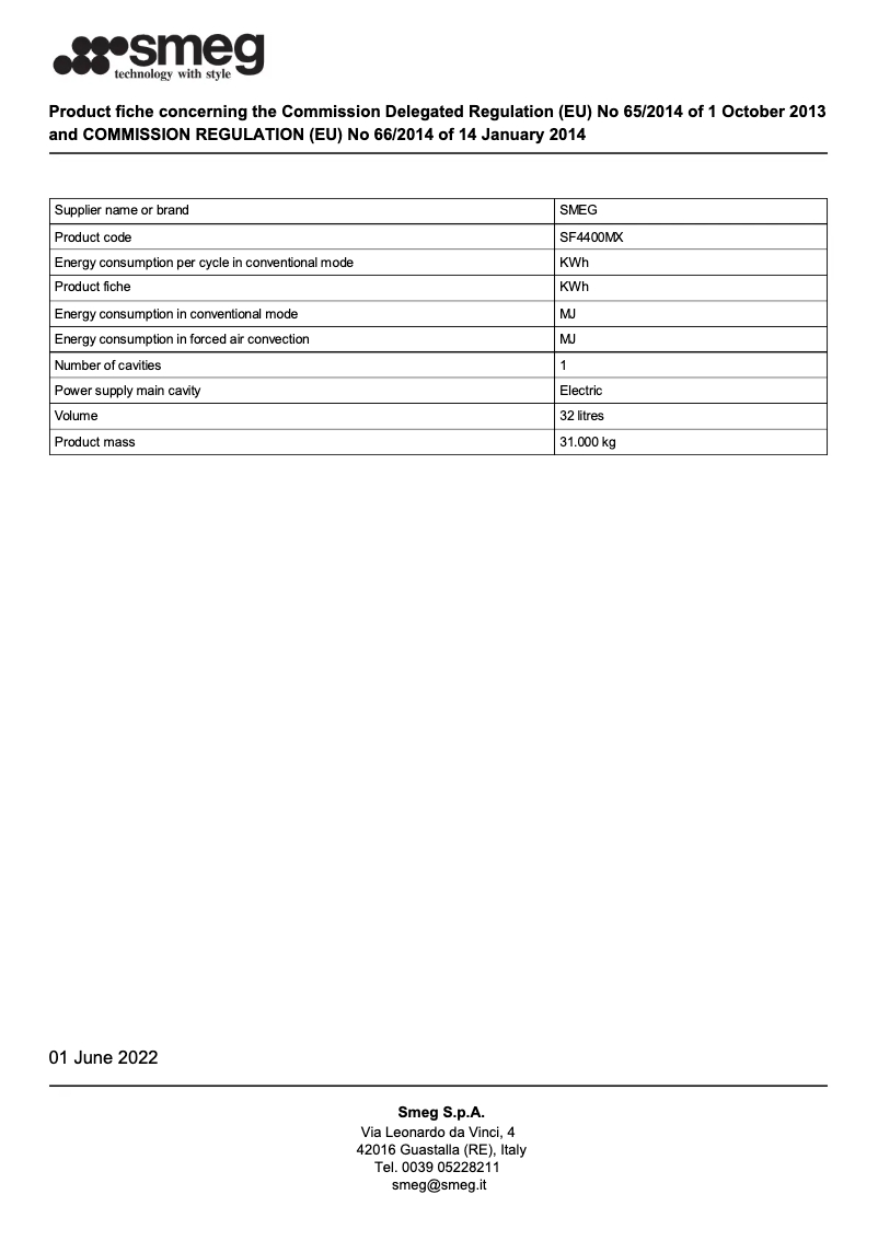 Página 1 del manual Folleto Smeg SF4400MX