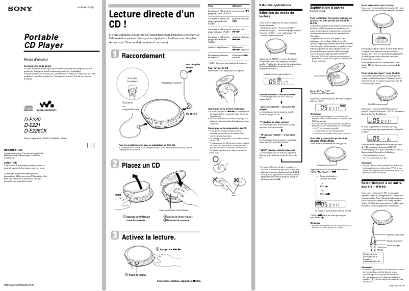 Page n°1 - Manuel utilisateur Sony D-E220