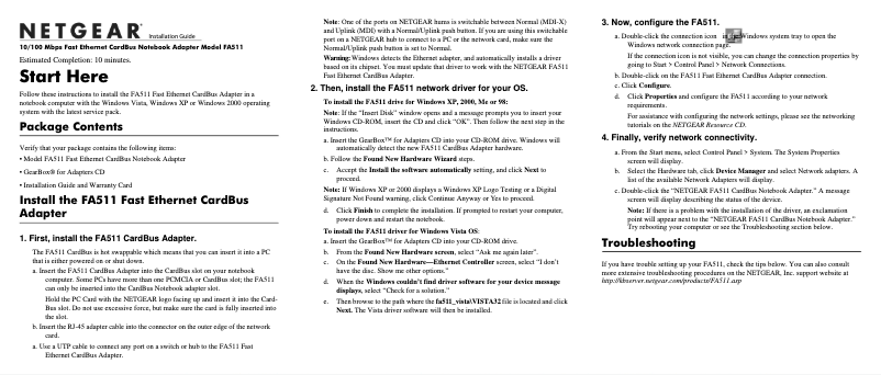 Page n°1 - Manuel utilisateur Netgear FA511