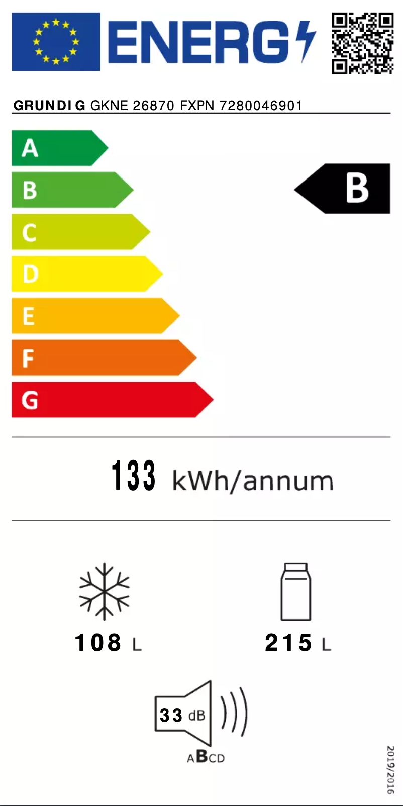 Page 1 de la notice Label énergétique Grundig GKNE 26870 FXPN