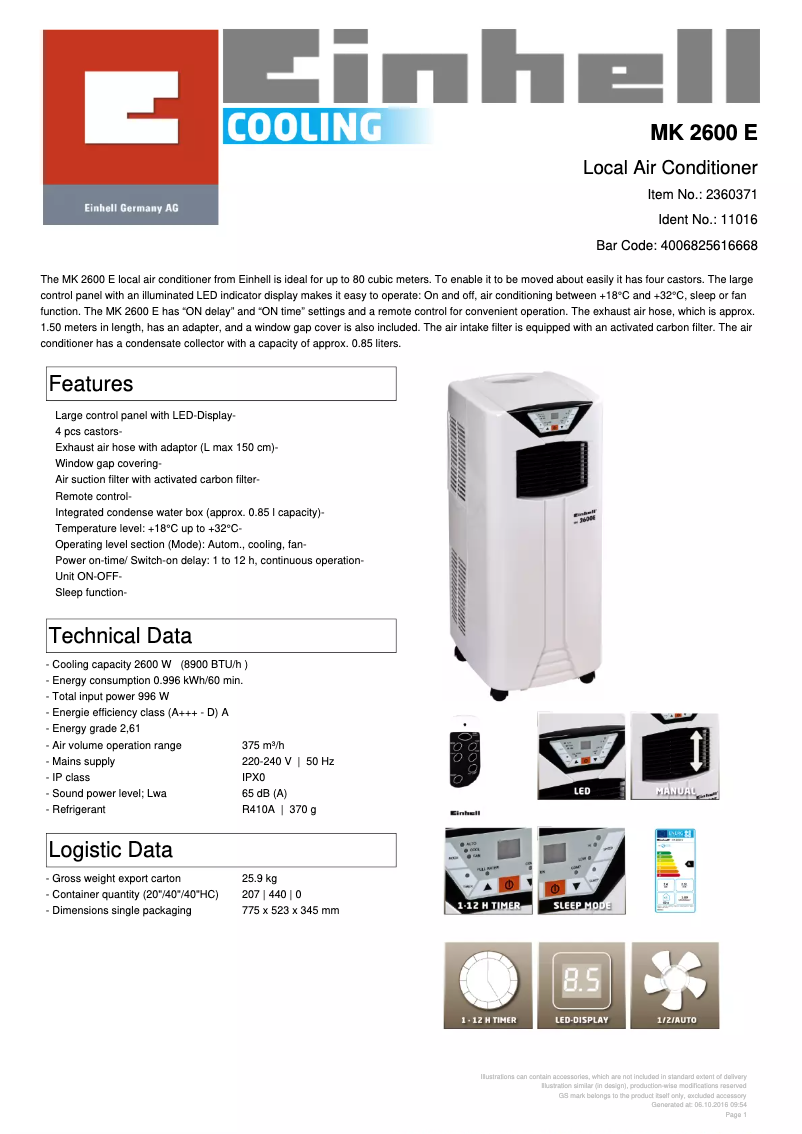 Page n°1 - Fiche technique Einhell MK 2600 E