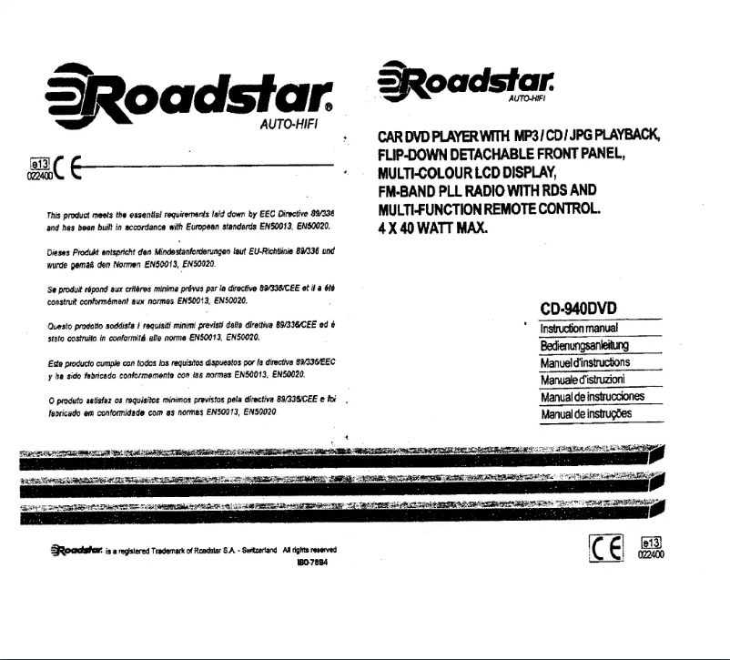 Página 1 del manual Manual de usuario Roadstar CD-940DVD