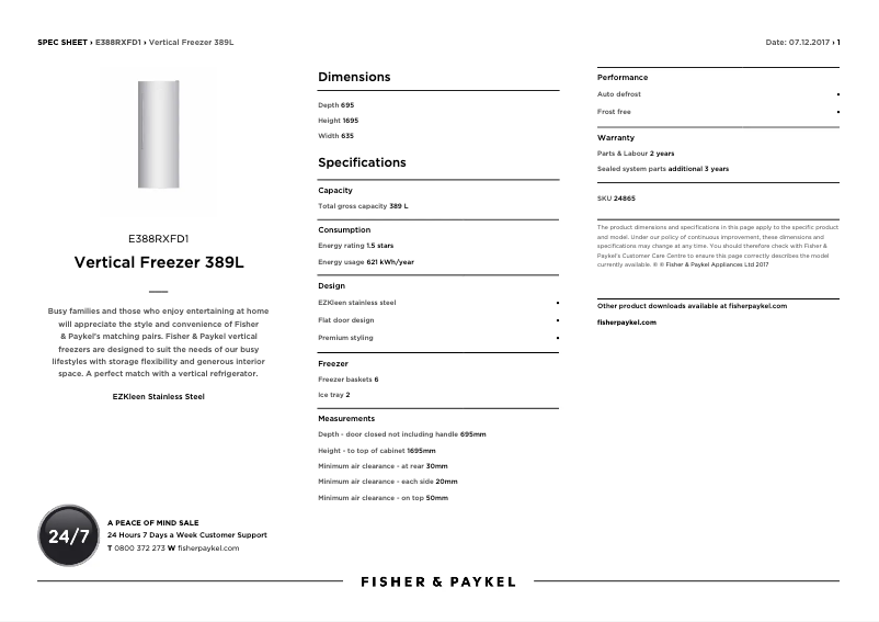 Page n°1 - Fiche technique Fisher & Paykel E388RXFD1
