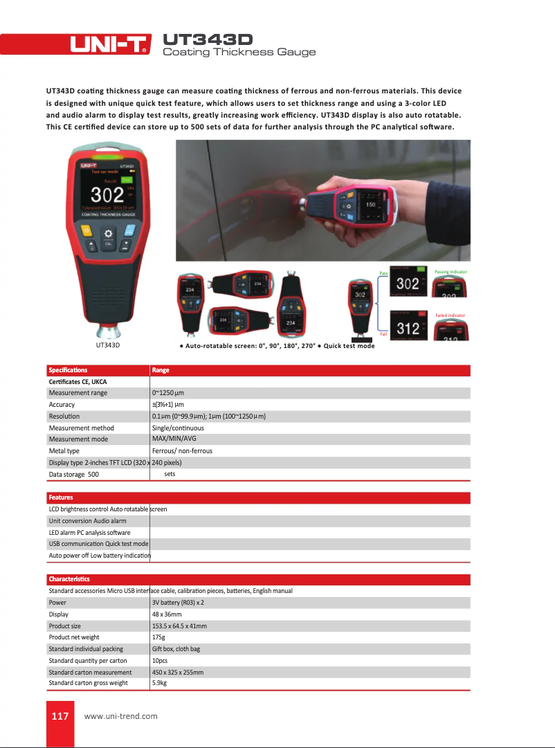 Page n°1 - Fiche technique Uni-T UT343D