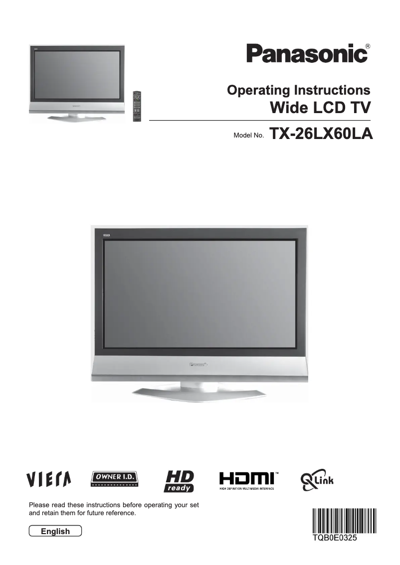 Image de la première page du manuel de l'appareil Viera TX-26LX60LA