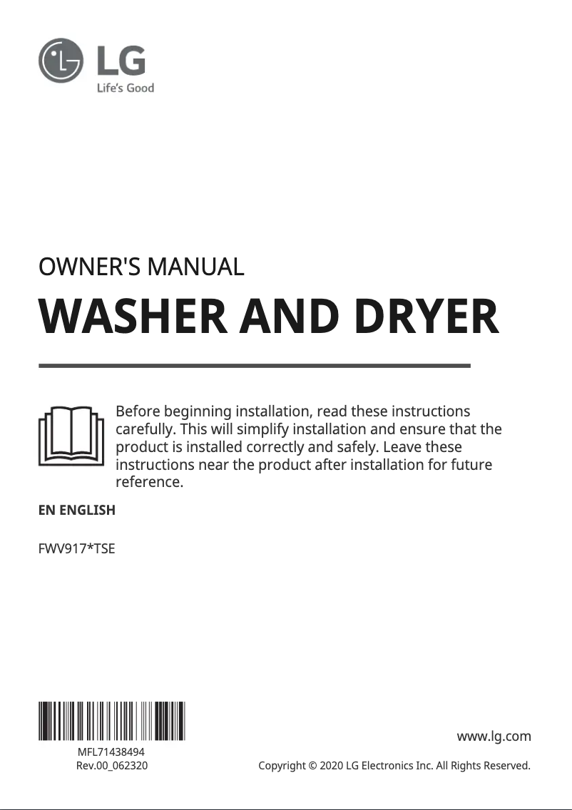 Page 1 de la notice Manuel utilisateur LG FWV917WTSE