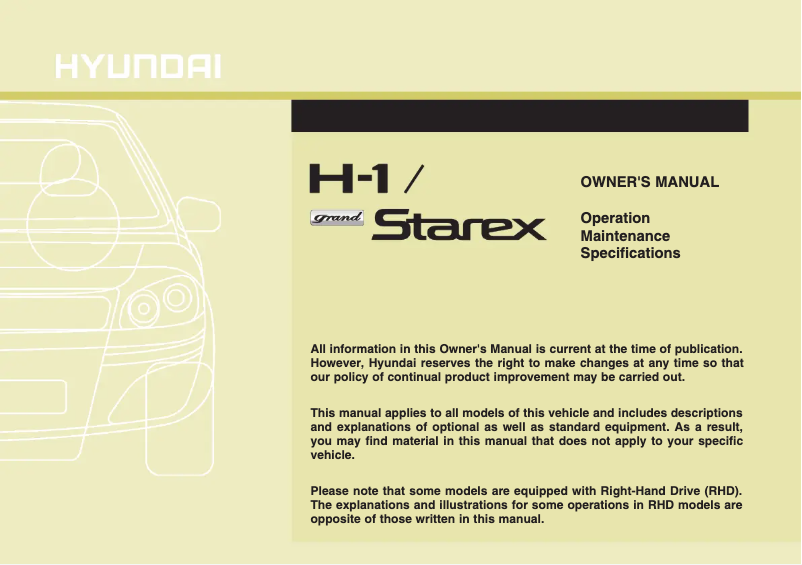 Page n°1 - Manuel utilisateur Hyundai H-1 Grand Starex (2014)