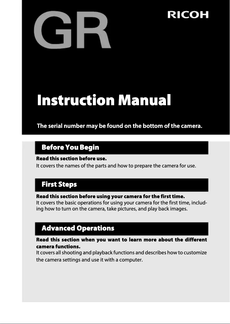 Page 1 de la notice Manuel utilisateur Ricoh GR Limited Edition