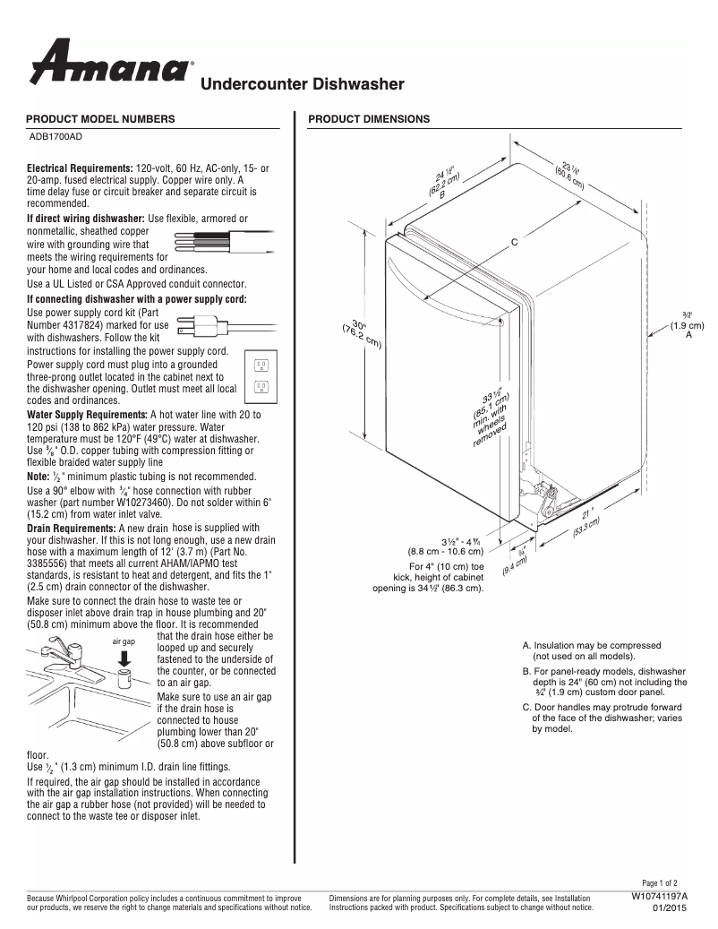 Image de la première page du manuel de l'appareil ADB1700AD