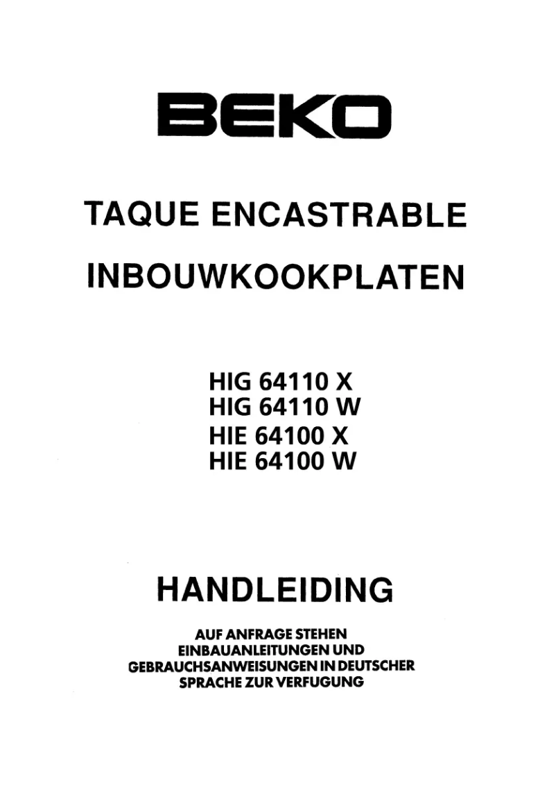 Page 1 de la notice Manuel utilisateur Beko HIG 64110 X