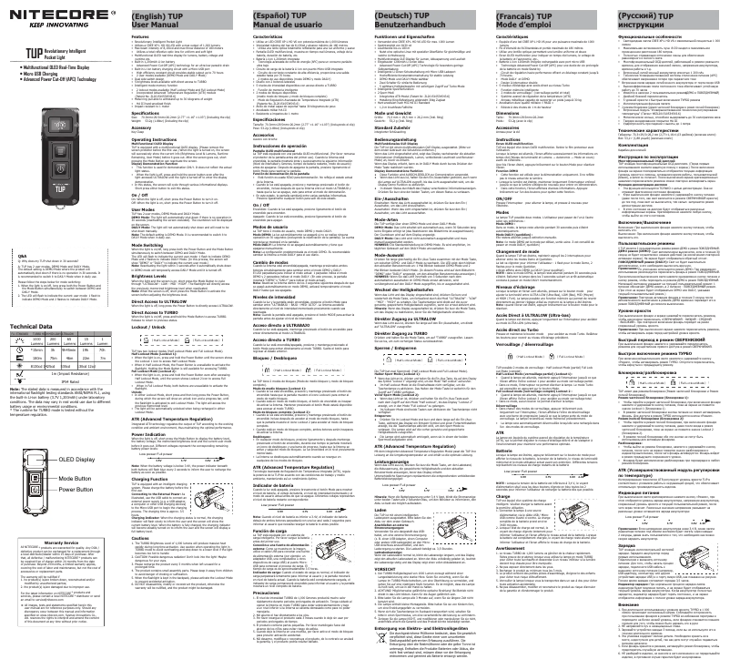 Page 1 de la notice Manuel utilisateur Nitecore TUP