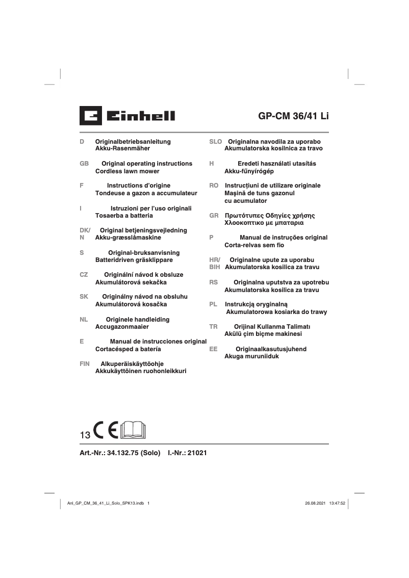 Page 1 de la notice Manuel utilisateur Einhell GP-CM 36/41 Li