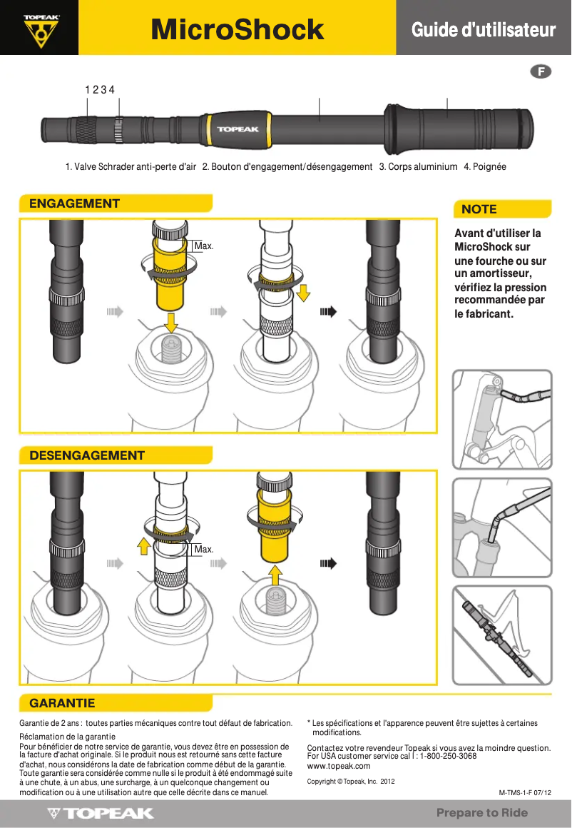 Page 1 de la notice Manuel utilisateur Topeak MicroShock