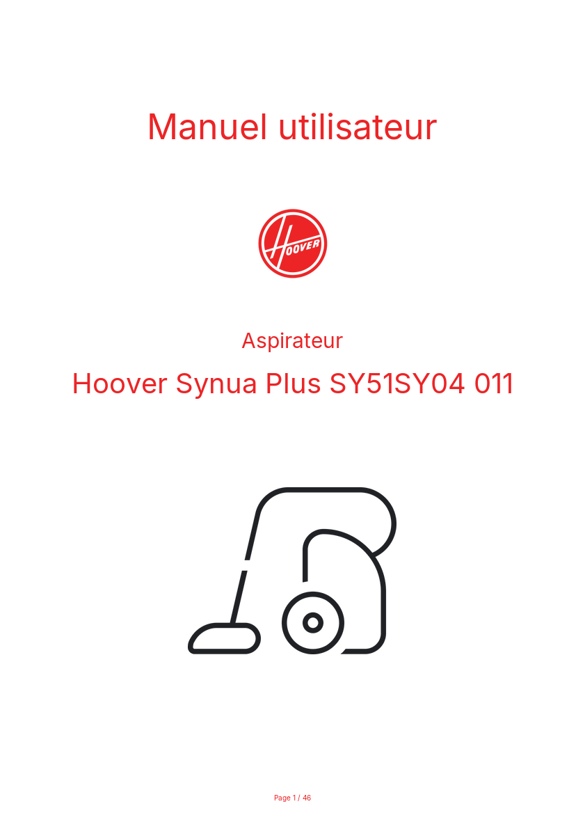 Page n°1 - Manuel utilisateur Hoover Synua Plus SY51SY04 011