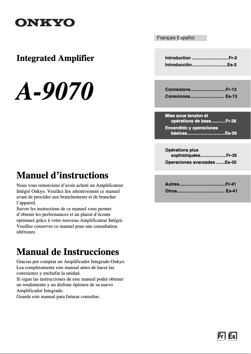 Page n°1 - Manuel utilisateur Onkyo A-9070