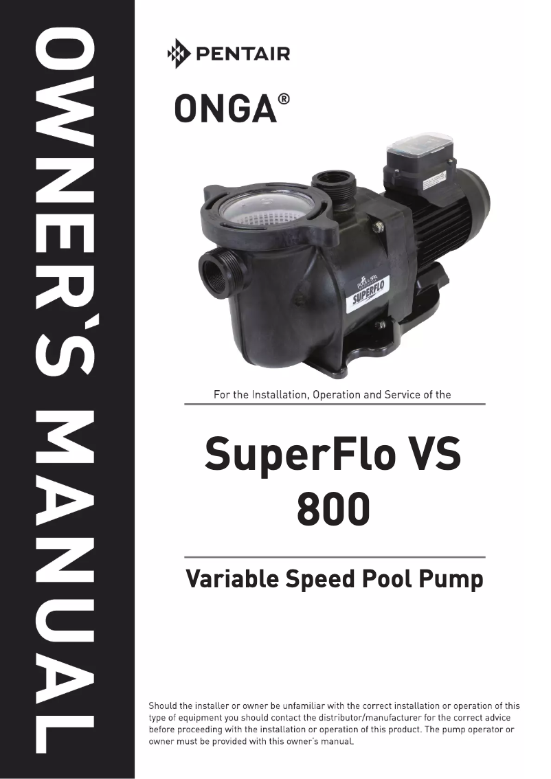 Page 1 de la notice Manuel utilisateur Onga SuperFlo VS 800
