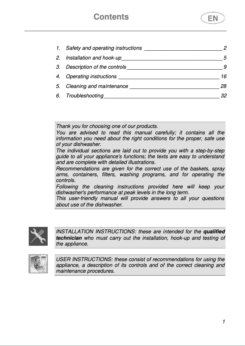 Page n°1 - Manuel utilisateur Teka DW8 60 SWB