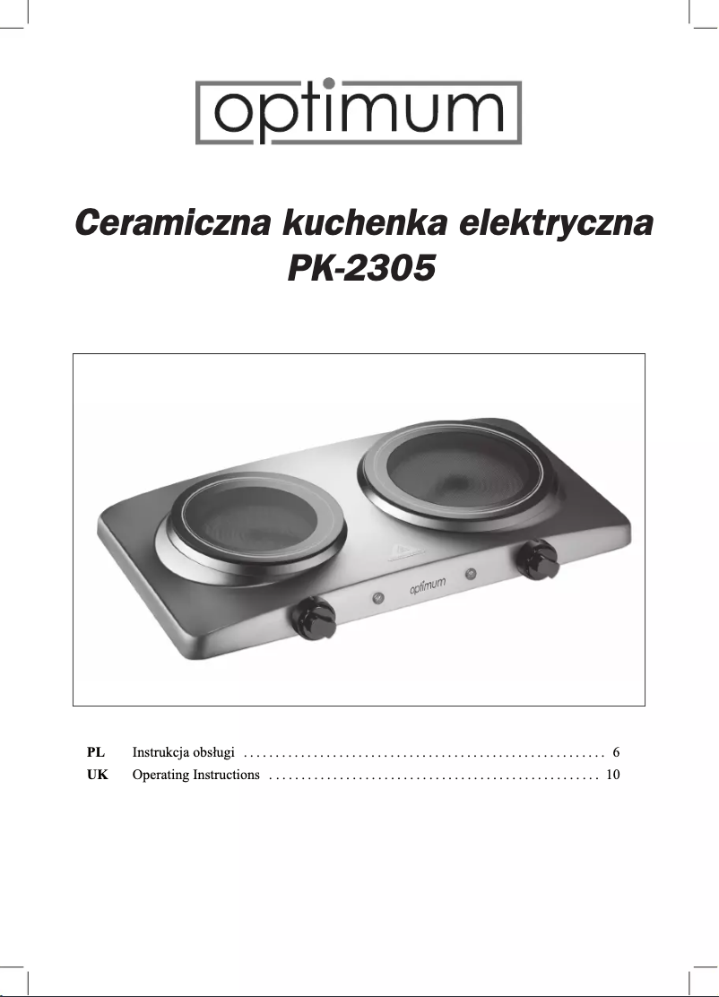 Page 1 de la notice Manuel utilisateur Optimum PK-2305