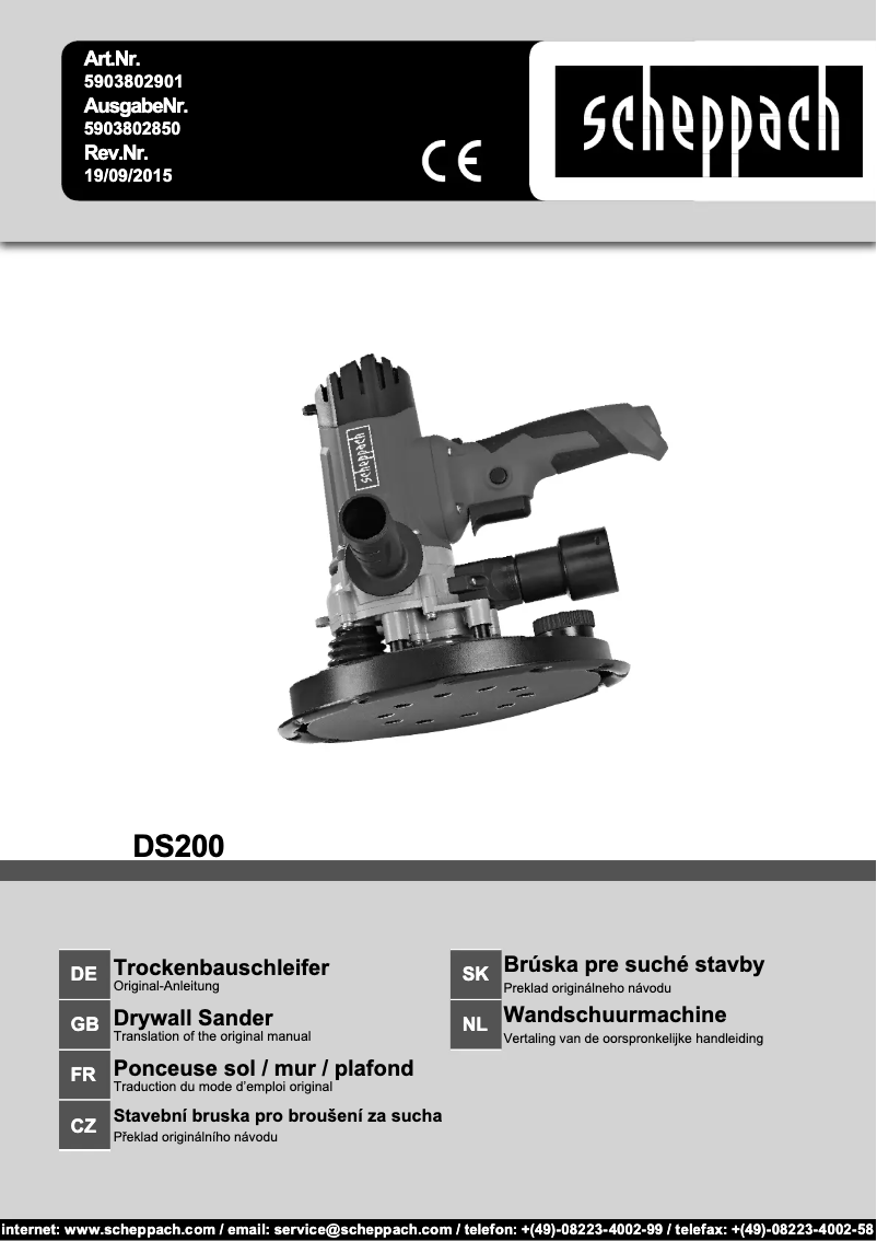 Page 1 de la notice Manuel utilisateur Scheppach DS200