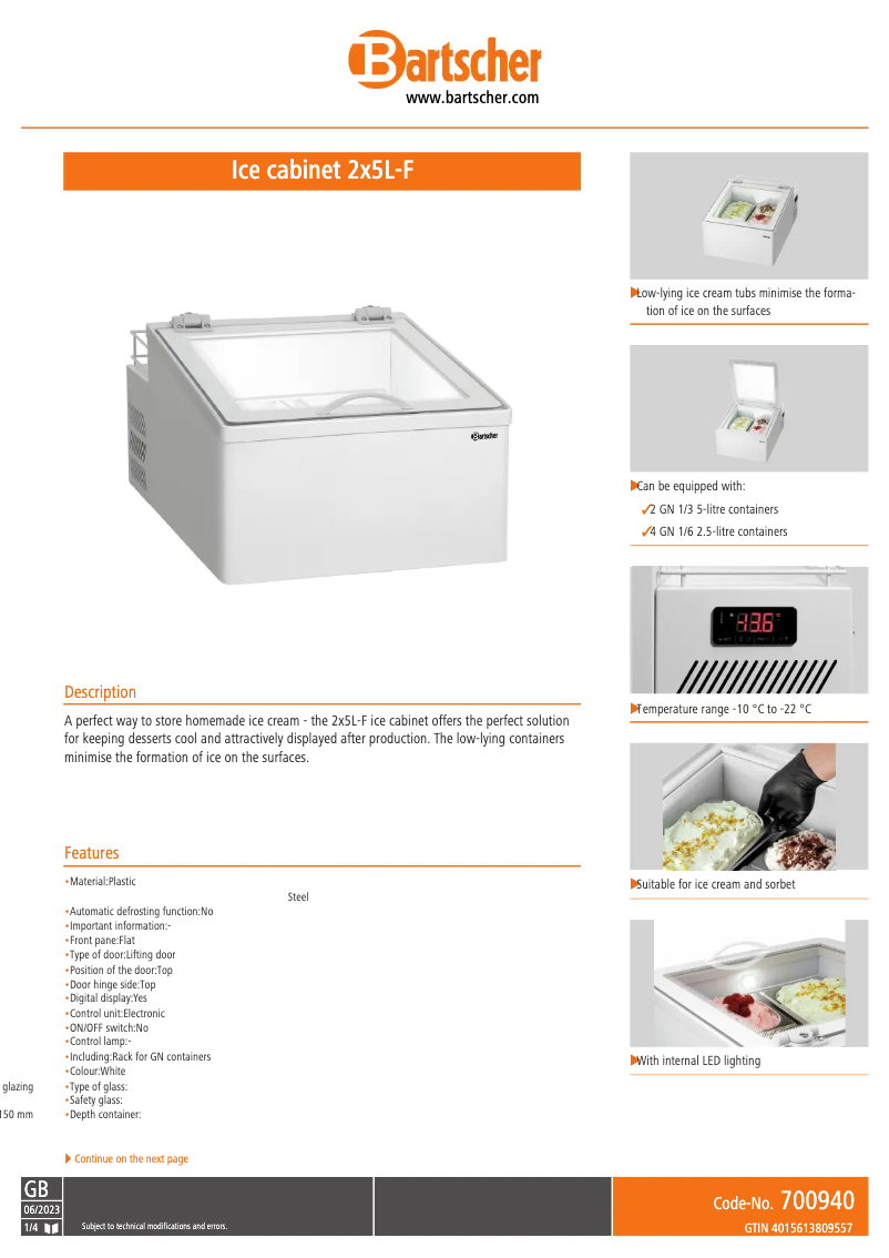 Page 1 de la notice Fiche technique Bartscher 2x5L-F