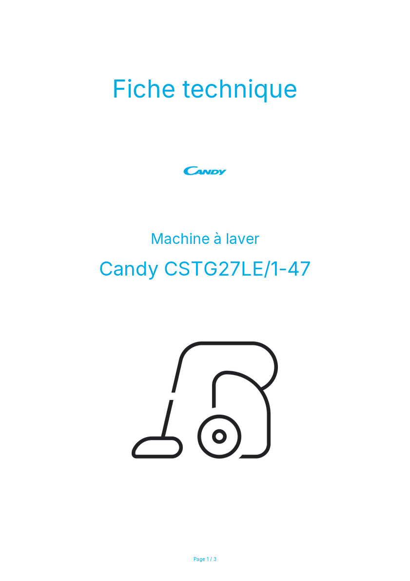 Page n°1 - Fiche technique Candy CSTG27LE/1-47