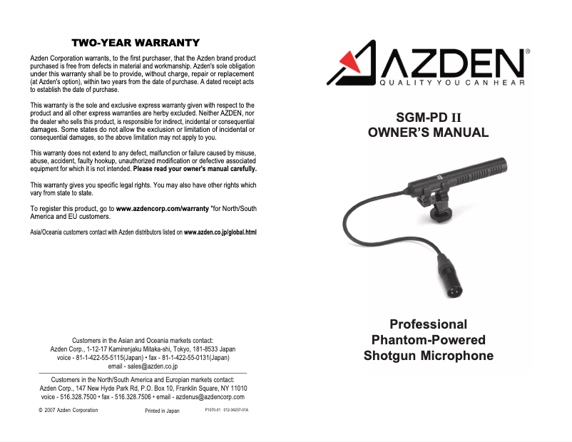 Page n°1 - Manuel utilisateur Azden SGM-PDII