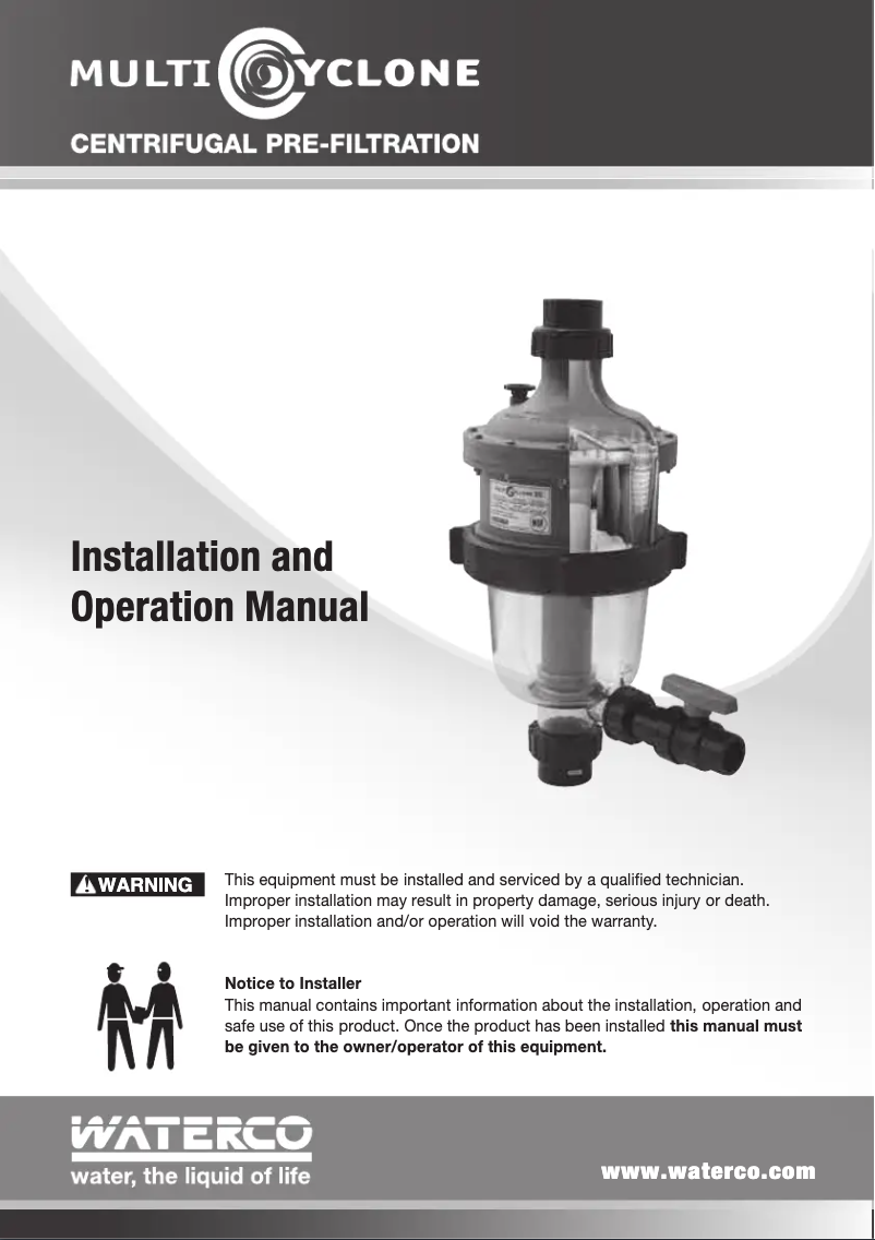 Page 1 de la notice Manuel utilisateur Waterco MultiCyclone