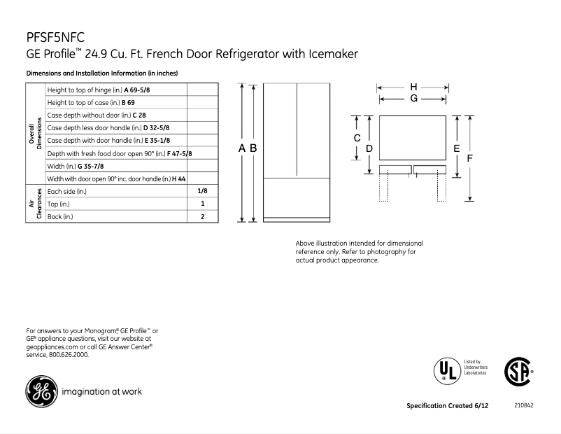 Page n°1 - Fiche technique GE Profile PFSF5NFCWW