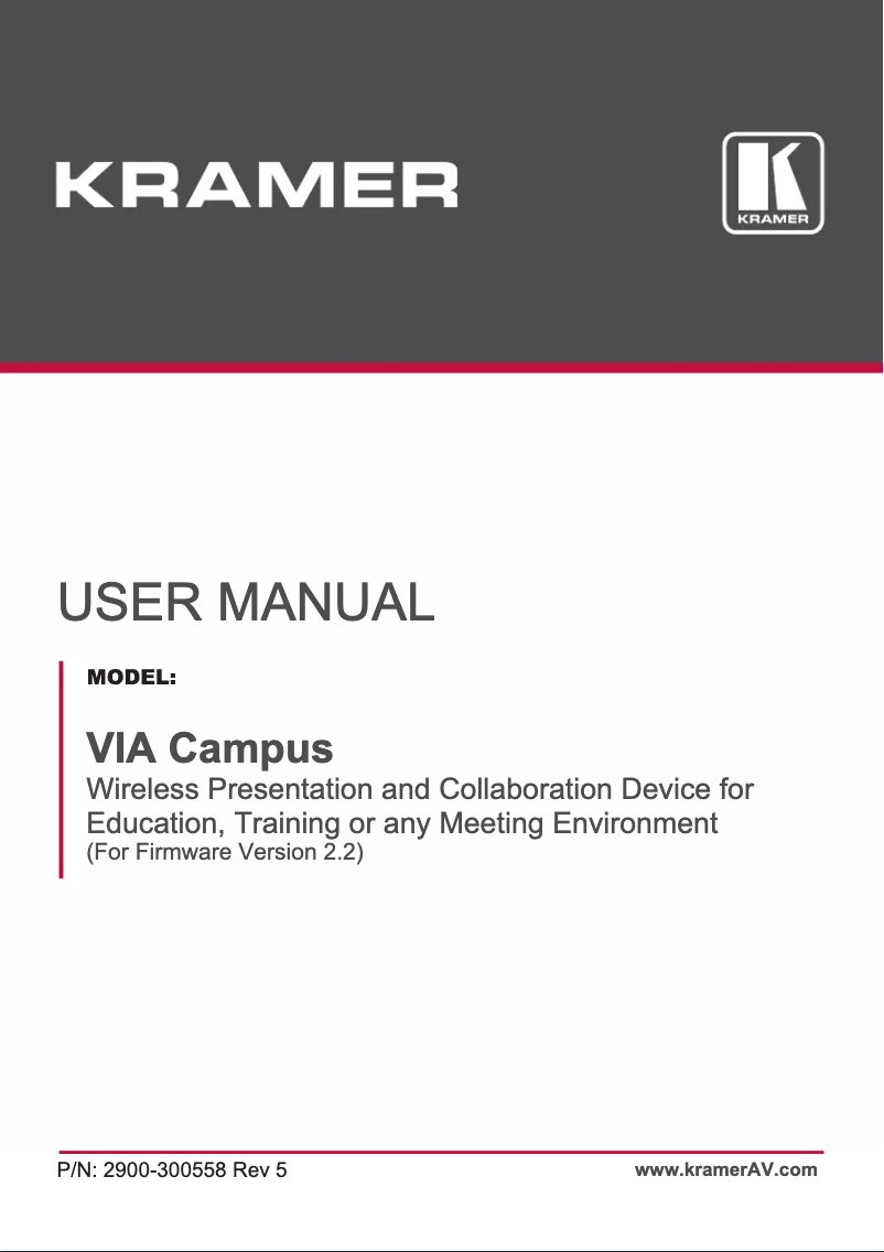Page 1 de la notice Manuel utilisateur Kramer VIA Campus