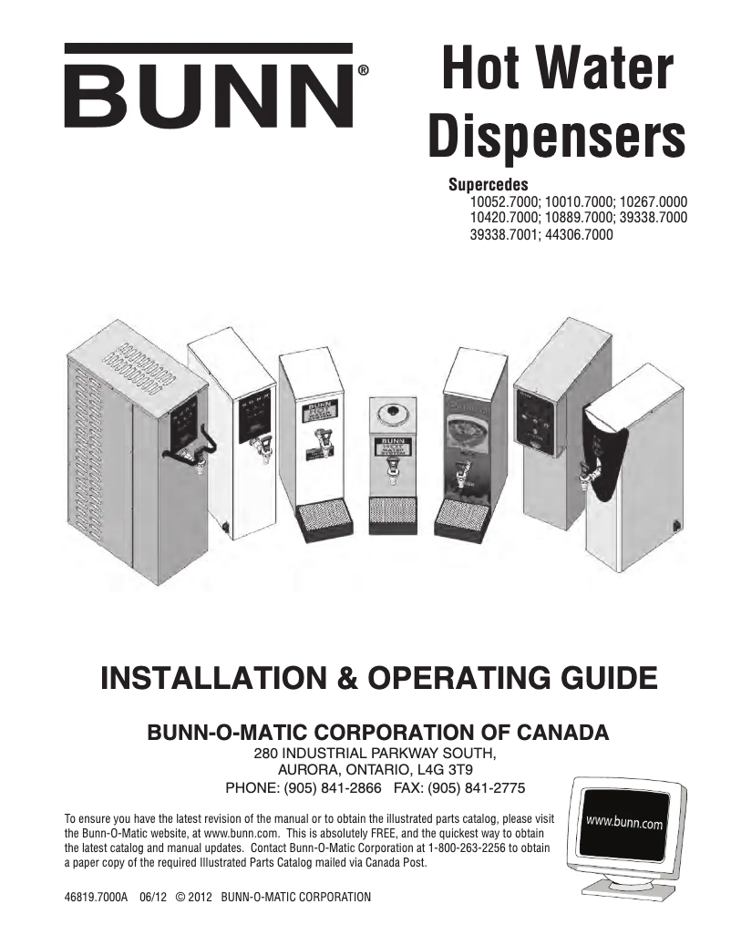 Page n°1 - Guide d'installation Bunn H10X-80-208