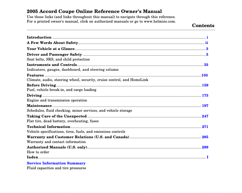 Page 1 de la notice Manuel utilisateur Honda Accord Sedan (2005)
